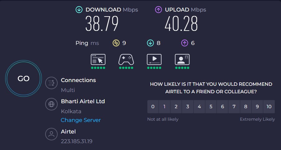 ISP speed without oystervpn activated