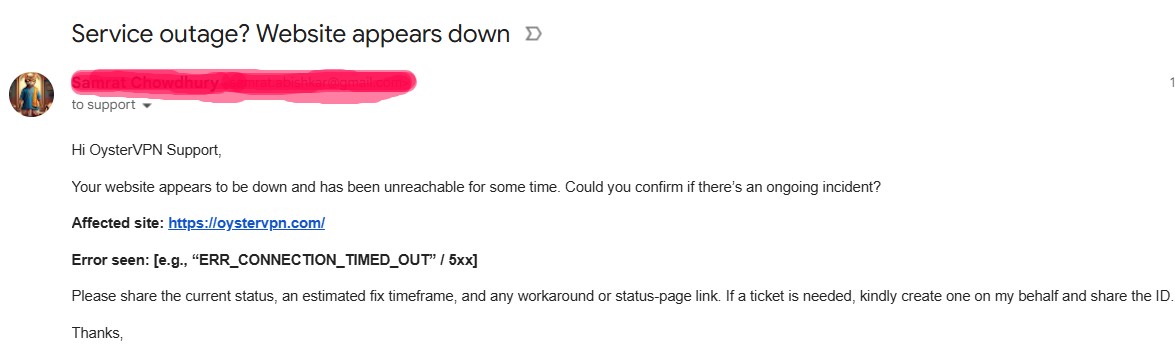 OyesterVPN service outage